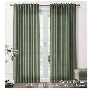 Linen Olive Green Curtains. Set of 2.